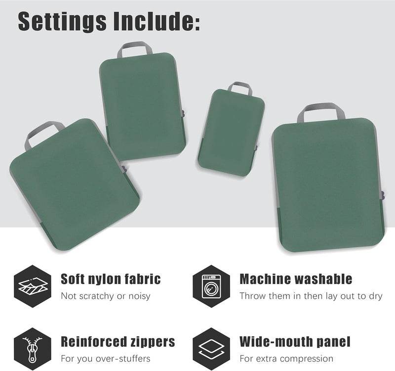 PANDA JOYS 4 Set Compression Packing Cubes Travel - Travel Accessories Expandable Packing Organizers for Carry On - Essentials Luggage Bags - Green - Image 3